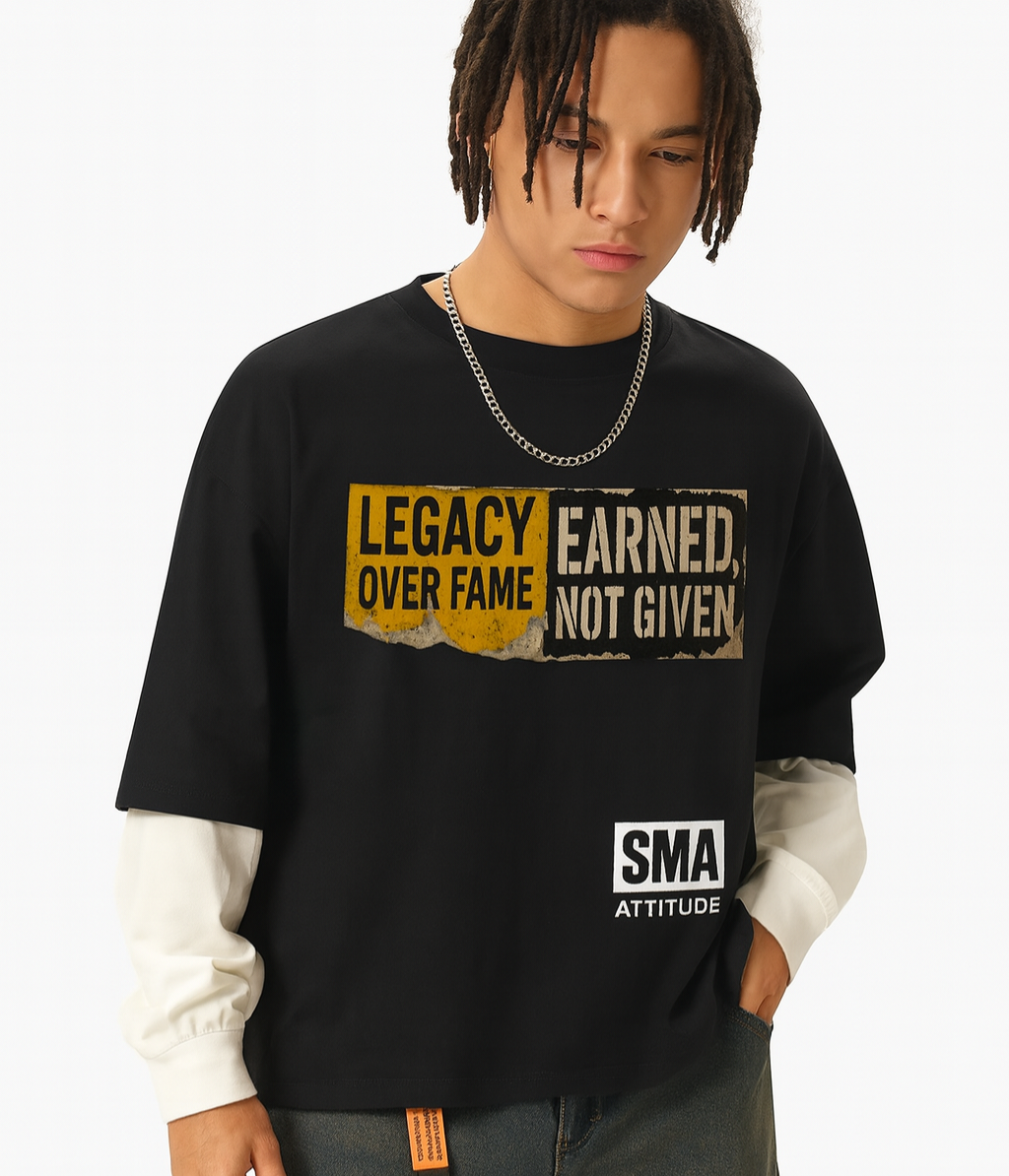 Layered Contrast Sleeve Cotton T-Shirt